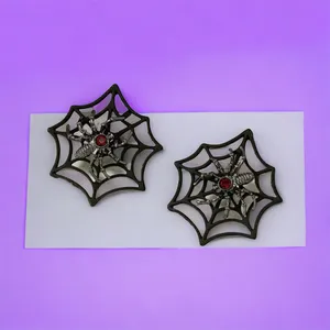 Gorgeous Retro Gothic Spider Web Stud Earrings with Ruby Color Decor Faux Fashio thumbnail 6