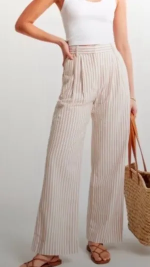 Abercrombie striped beige and white linen pants thumbnail 1