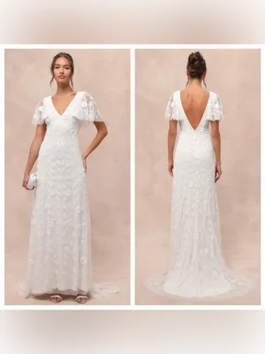 Lulu's Safiya White Sequin Flutter Sleeve Maxi Dress thumbnail 2