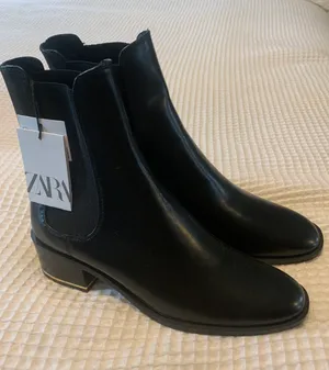 Zara Black Ankle Boot with Gold Heel Accent thumbnail 2