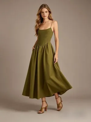 NWT Farm Rio Cotton Green Sleeveless Midi Dress Size XL thumbnail 1
