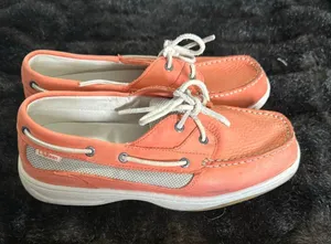 LL Bean Women's Size 7.5 W Orange Leather Slip On Boat Shoes thumbnail 1