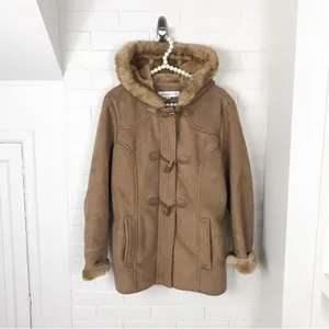 Liz Claiborne Vintage Faux Fur Faux Suede Brown Toggle Jacket Size L thumbnail 2