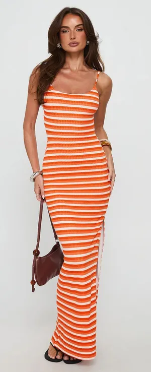 Princess Polly Elestria Maxi Dress Orange Stripe thumbnail 1