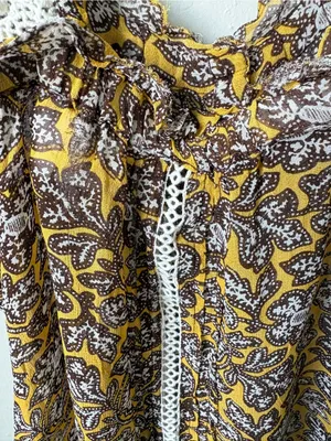 Anthropologie Floral Lace Trim Tank Top Yellow Brown Size 2 thumbnail 12