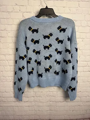Stranger things no boundaries large light blue sweater new novelty dog print thumbnail 6