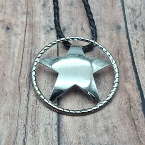 Western Texas Star Brooch Pin Pendant on a Black Faux Cord Collar Necklace 18" thumbnail 8
