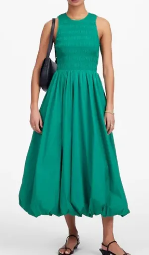 NWT Madewell Verdant Green The‎ Melody Bubble-Hem Smocked Midi Dress Poplin XXS thumbnail 1