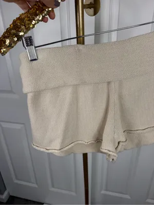 Free People Rita Sweater Knit Cotton Shorts Size L Cream NWOT thumbnail 9