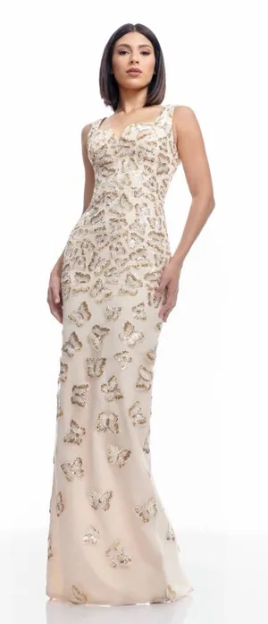 NWT Dress The Population Goldie Sequin Butterfly Champagne Multi Column Gown‎ thumbnail 1