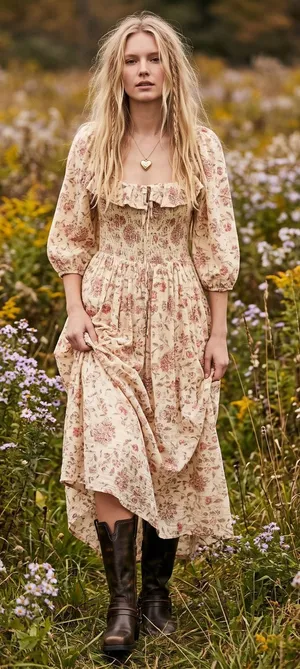 Free People Dainty Ethereal Cottage Oasis Floral Midi Dress Ivory Medium thumbnail 1
