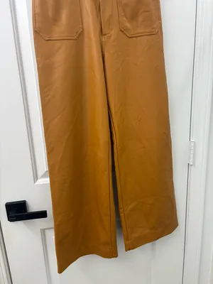 Anthropologie Maeve Colette Cropped Wide-Leg pants brown faux leather thumbnail 3