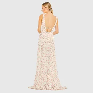MAC DUGGAL White Multicolor Floral Print Sleeveless Ruffled High-Low Gown thumbnail 5