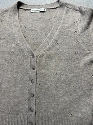 Abercrombie & Fitch Pointelle Cardigan Women’s Medium Beige Button-Up Sweater thumbnail 3