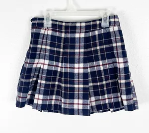 H &M Blue Plaid Pleated Wool Blend Mini Skirt Size 2 Boho Academia Preppy Casual thumbnail 1