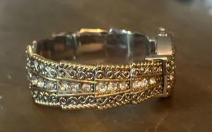 Vintage Accutime fancy two tone rhinestone cuff watch thumbnail 6