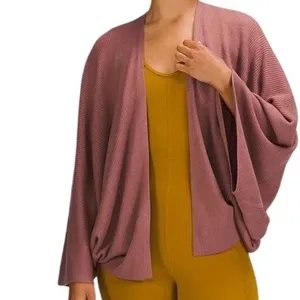 Lululemon Women's Cashlu Knit Textured Wrap Rose Pink Cardigan Sweater Size M/L thumbnail 3