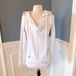 White Cotton Sweater Pullover Hooded thumbnail 5