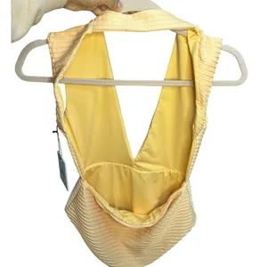 Revel Rey Dean Deep‎ V One Piece Swimsuit Size Medium Peach Swim Resort Vacation thumbnail 7