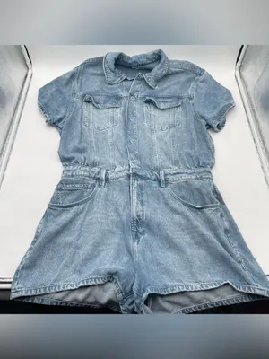 Good American Weightless Light Blue Denim Short Sleeve Romper Sz 4 XL thumbnail 4