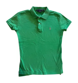 Ralph Lauren Sport Women's Green Slim Fit Polo Shirt Pink Pony 100% Cotton thumbnail 1