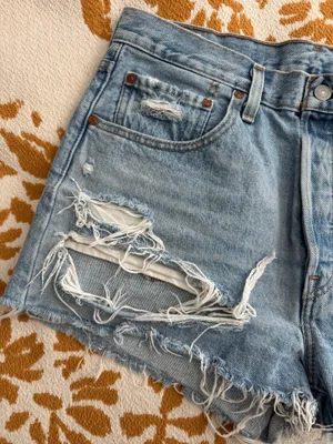 Levi's 501 Blue Distressed Jean Shorts with Frayed Hem thumbnail 2