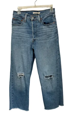 Levi's Ribcage Straight Ancle Jeans Size 27 Distressed Raw‎ Hem High Rise thumbnail 1