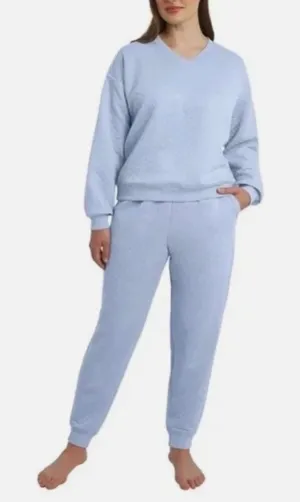 Lands' End Light Blue Quilted V-Neck Sweatshirt and Joggers Lounge Set 2 pc sz S thumbnail 1