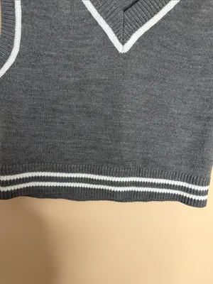 H&M Gray V-Neck Knit Sweater Vest with White Trim thumbnail 4