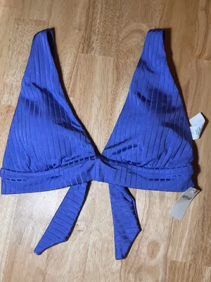 Large Aerie Women’s Blue Rib Triangle Tie Back Bikini Top BNWTS $34.95 thumbnail 1
