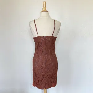 Vintage 70s 80s Brown Lace Sleeveless Sheath Cocktail Dress thumbnail 7