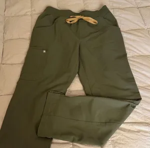 FIGS Kade Moss Green scrub Pants with tan Drawstring Sz S thumbnail 1