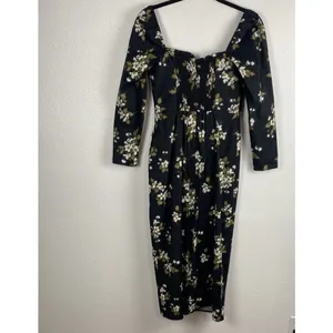 Reformation Floral Sweetheart Neck Midi Dress Long Sleeve Side Slit Size 6 thumbnail 8
