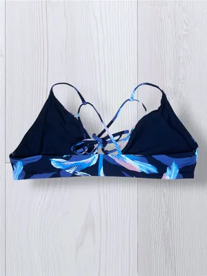 ROXY Women’s Tropical Floral Bikini Top Navy Blue Pink Bralette Criss Cross Back thumbnail 5