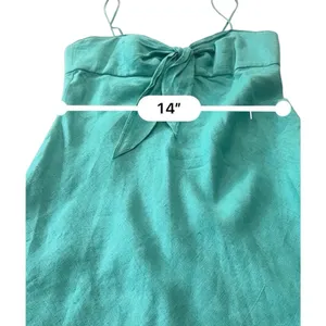 Le Muse Women's 100% Linen Bow Front Asymmetrical Midi Dress Teal Blue Sz 6 thumbnail 13