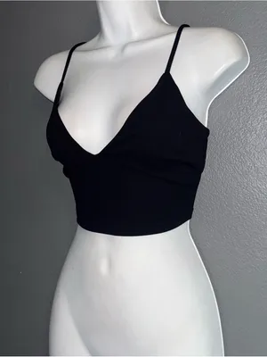Windsor Deep V Black Spaghetti Strap Crop Top Womens size Small thumbnail 4