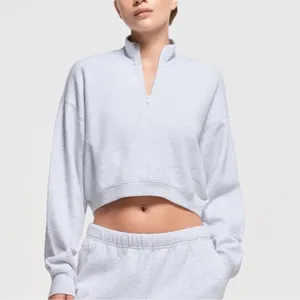 SKIMS Cotton Fleece Half Zip Sweatshirt Pullover Light Heather Grey M Limited Ed thumbnail 7