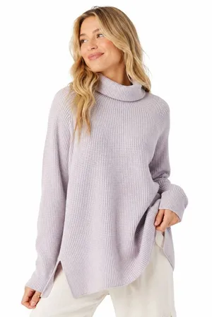 Loft Waffle Knit Turtleneck Pullover Sweater Lavender Purple Relaxed Size L thumbnail 1