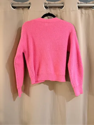 Women’s A New Day Pink V-Neck Button Front Cardigan with Red Heart thumbnail 2