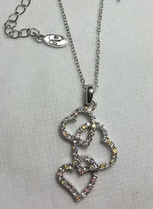 Silver Heart Diamond Pendant Necklace thumbnail 1