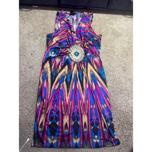 Ashley‎ Stewart Pink Blue Tribal Print Medallion V-Neck Sheath Dress Womens thumbnail 2
