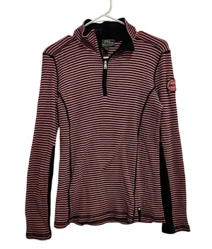 Lauren Ralph Lauren Active Pink Striped Long Sleeve Quarter Zip Activewear Top M thumbnail 1