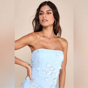 LULU’S Rare Presence Powder Blue 3D Floral Embroidered Maxi Dress thumbnail 4