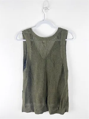 ANTHROPOLOGIE Maeve V-Neck Open-Stitch Knitted Tank Top Size Medium Boho Casual thumbnail 2