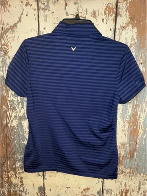 Callaway Polo Shirt Top Snap Button Women’s small Short Sleeve Striped Blue thumbnail 5
