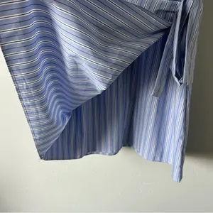 Anthropologie Maeve Button Front Wrap Mini Shirt Dress Pinstripe Large Preppy thumbnail 8