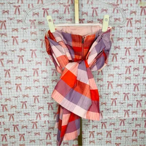 Anthropologie English Factory Pink & Purple Plaid Strapless Tie Back Bow Top S thumbnail 3