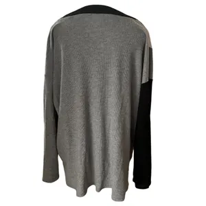 BiBi Womens Colorblock‎ Waffle Knit Thermal V-Neck Top Grey Black White Sz M thumbnail 3