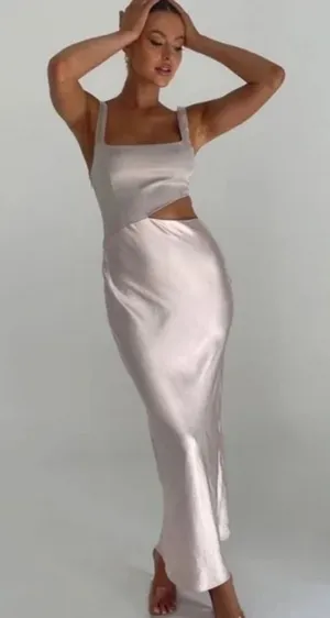 NWT Meshki Gianna Two Tone Slashed Maxi Dress Blush Pink Sz XXS thumbnail 1