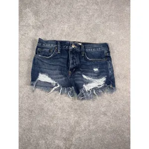 We The Free people Micro Shorts Womens 25 Blue Cut Off Fringe Button Fly thumbnail 2